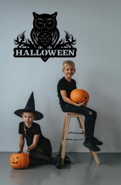 Панно деревянное Decart Owl Halloween настенный декор в стиле минимализм на кухню гостиную и спальню 70х55 см