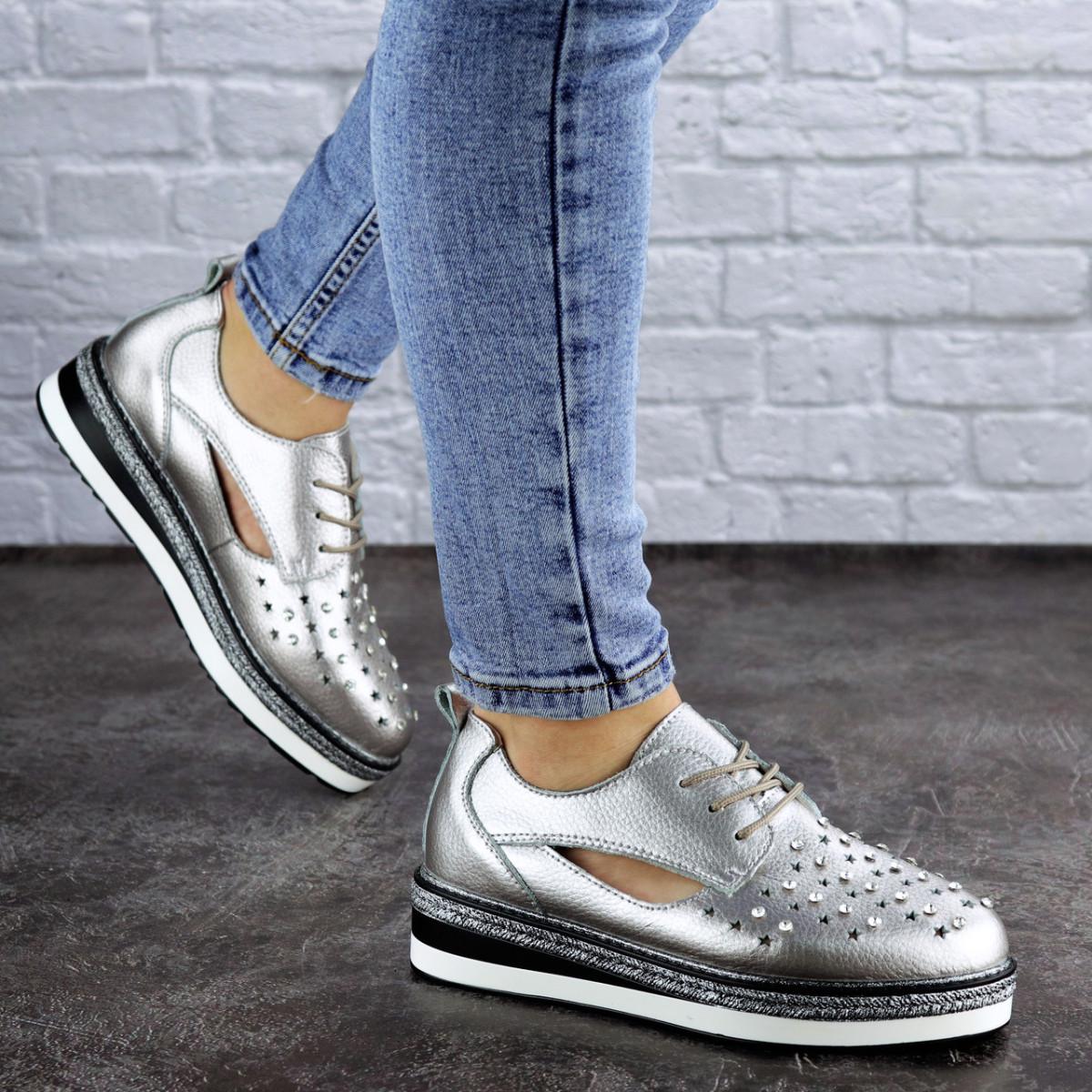 Туфли женские кожаные Fashion р. 39 24,5 см Серебристый (1966)