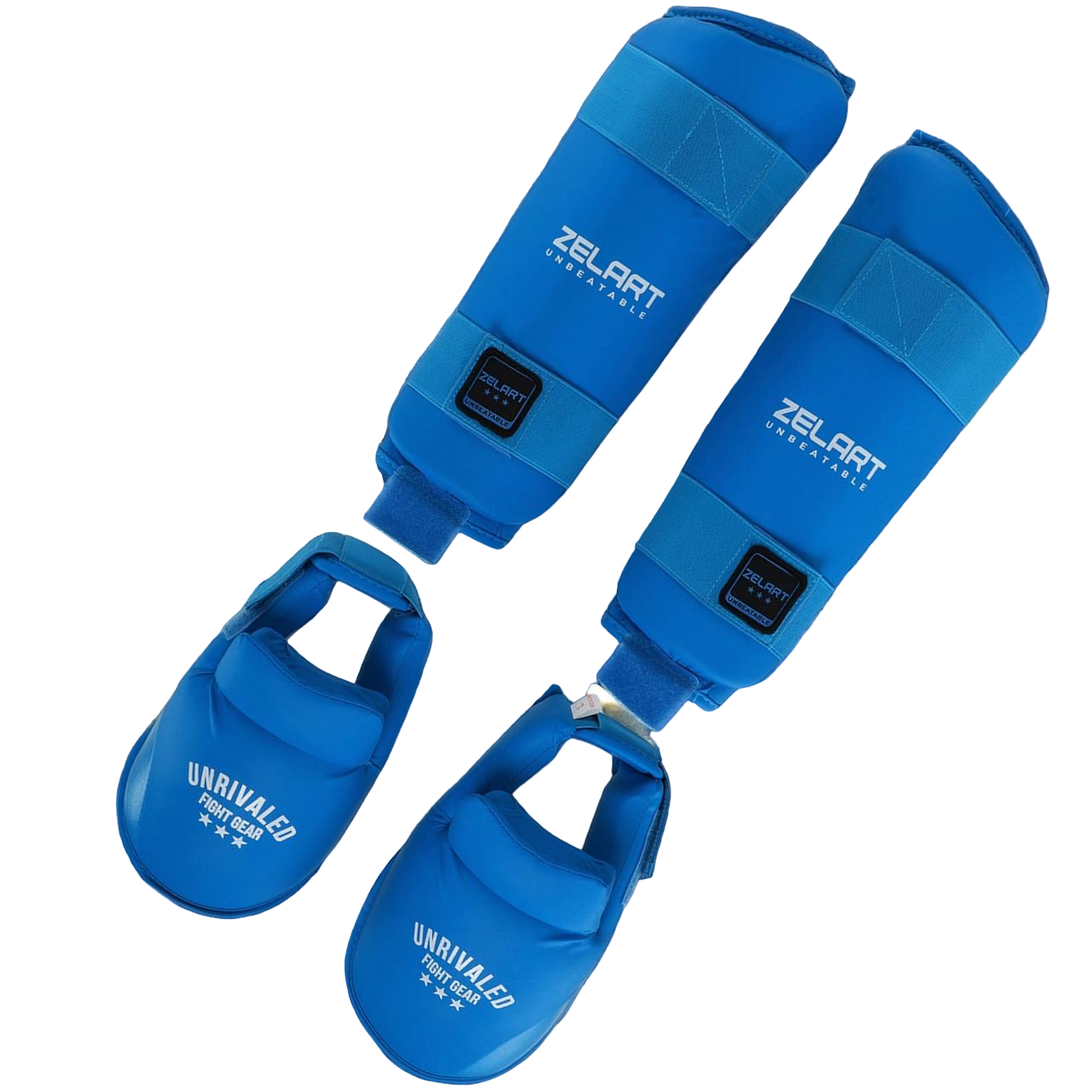 Защита голени с футами Zelart искусственная кожа S Синий (BO-7249)