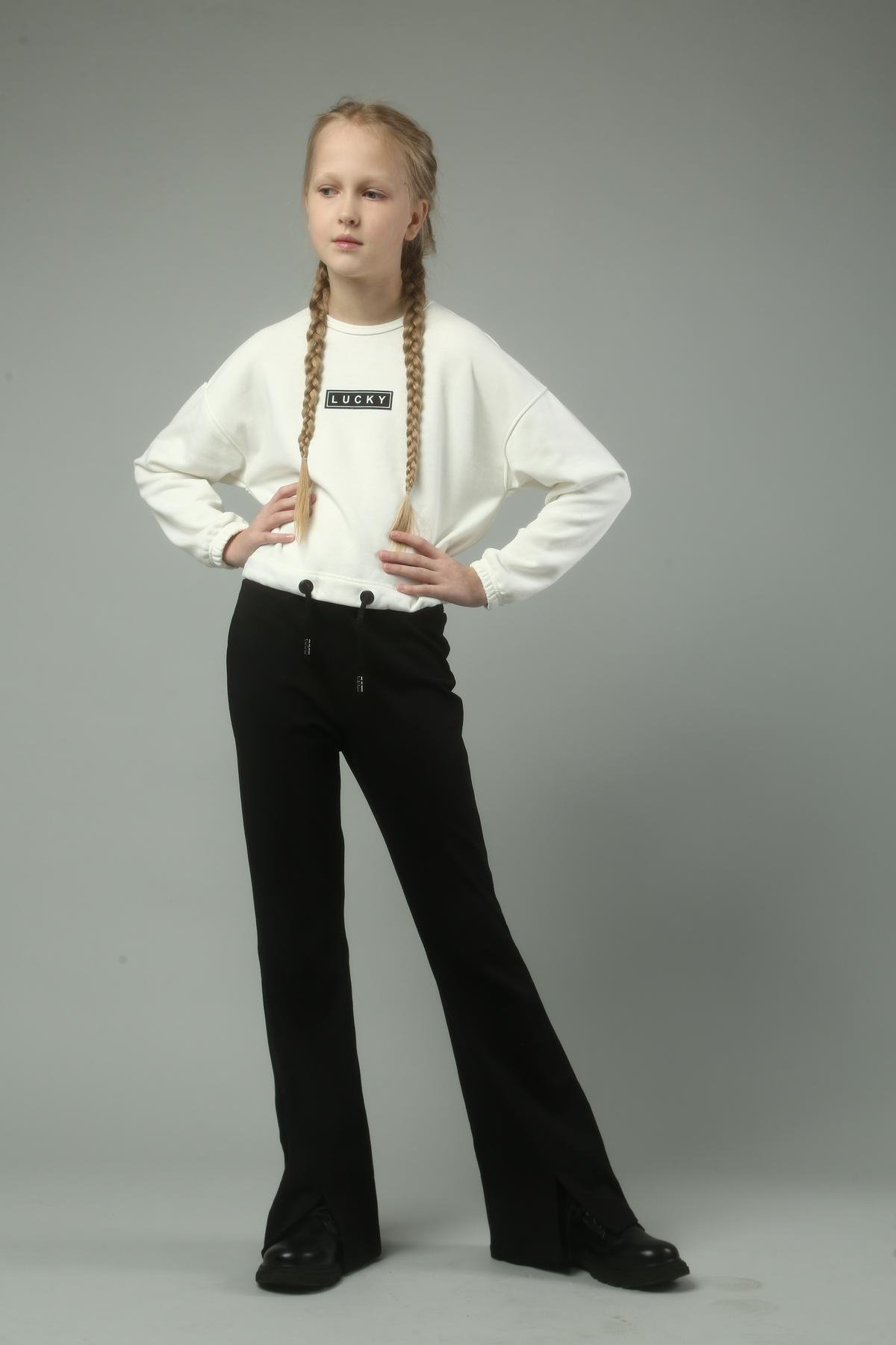 Брюки клеш подростковые на флисе школьные с разрезами IRmAS 0369 158 см Черный