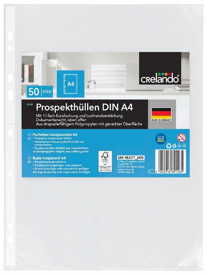 Файли-вкладиші Crelando A4 матова поверхня 50 шт. Прозорий (300221) Файли-вкладиші Crelando A4 матова поверхня 50 шт. Прозорий (300221)