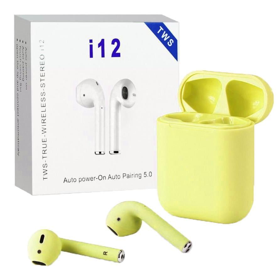 Наушники безпроводные i12 TWS с боксом для зарядки Yellow (au172)