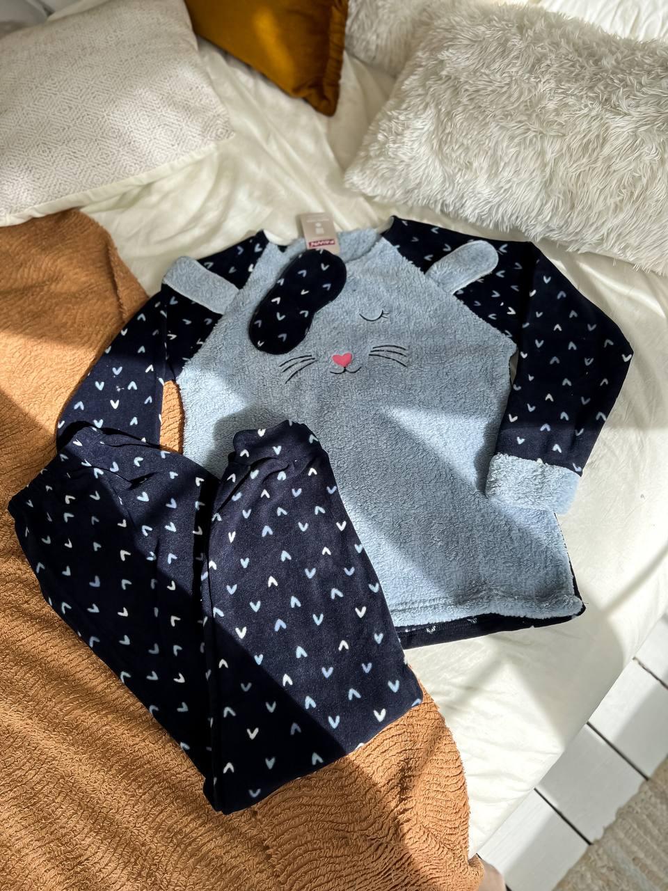 Піжама жіноча тепла DO2165 з принтом мишки та маскою для сну XL Синій - фото 8 Піжама жіноча тепла DO2165 з принтом мишки та маскою для сну XL Синій - фото 8