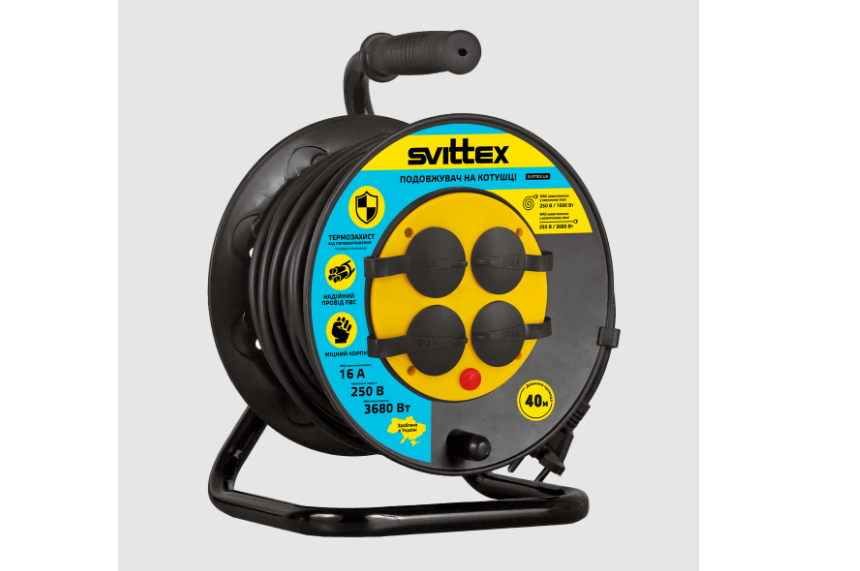 Удлинитель SVITTEX SV-006-B-IP44 на катушке 40 м термозащитой 2х1,5 мм (35957045)