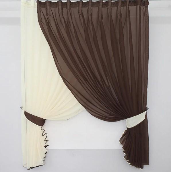 Занавеска на кухню с подвязками 300х170 см Бежевый/Венге (060к)