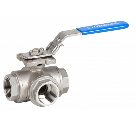 Кран кульовий муфтовий триходовий В-В GENEBRE 2040 04 DN15 PN63 L-образний н/ж АІЅІ 316 ДУ15 РУ63