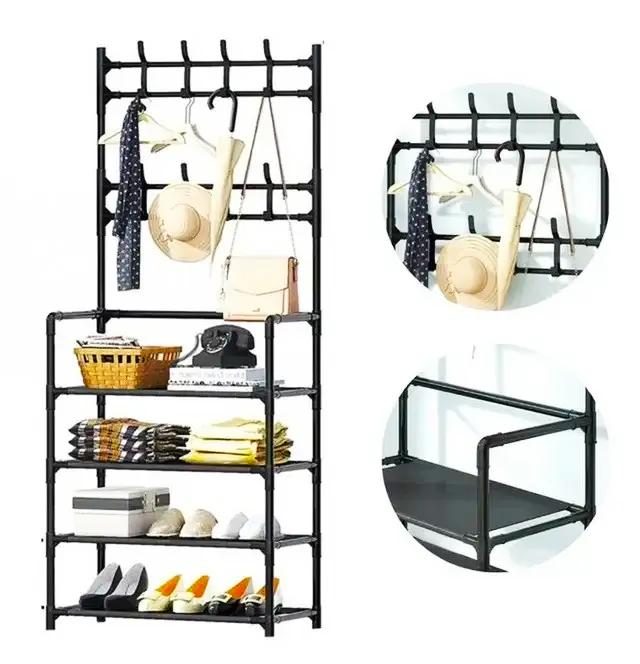 Вішалка підлогова New simple floor clothes rack size з полицями та гачками (21227199) - фото 9