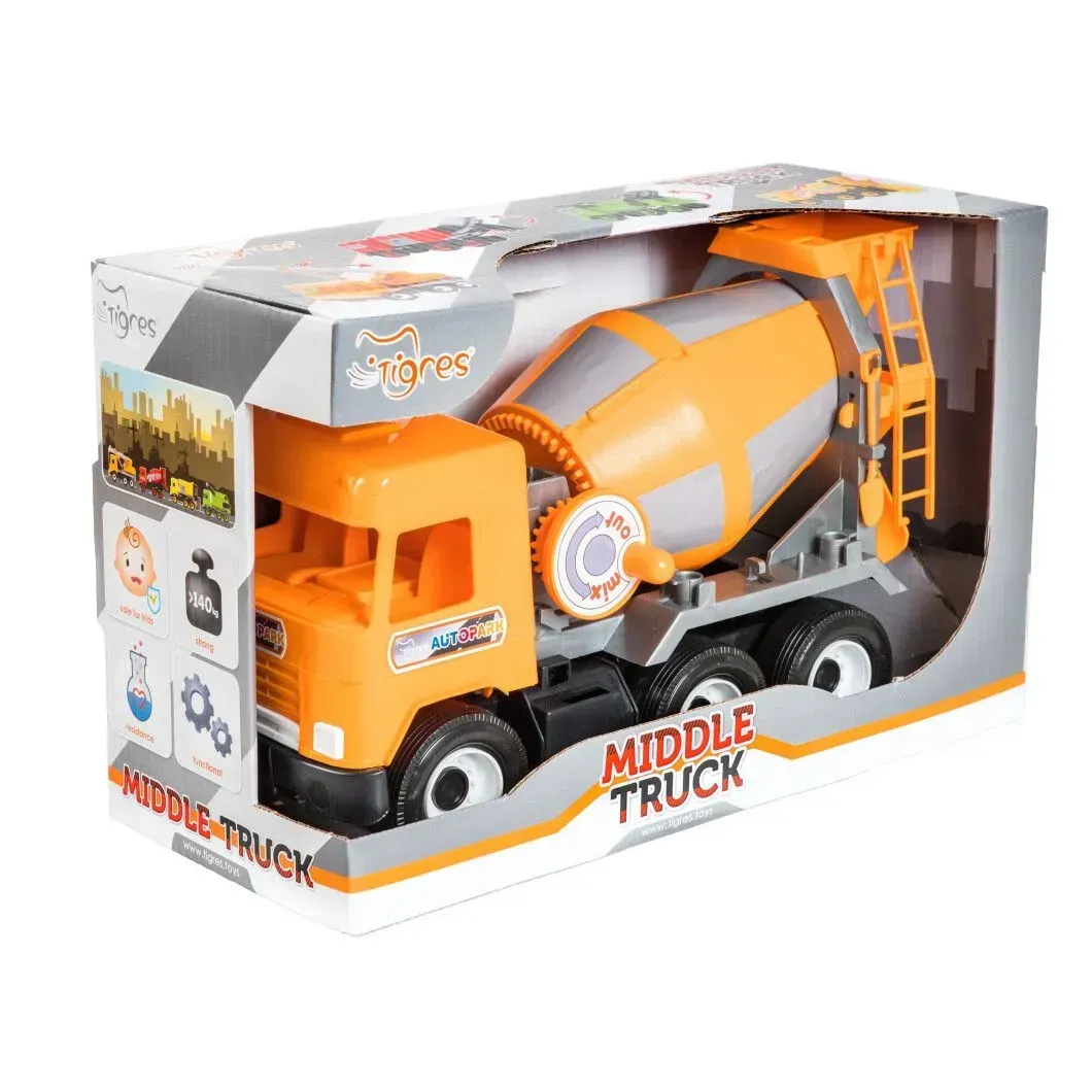 Игрушечная машинка Tigres Middle truck Бетоносмеситель из полипропилена 44 см Оранжевый (150-98-39311)
