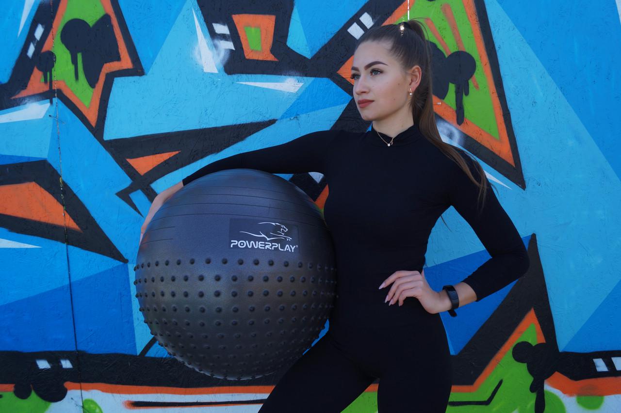 Мяч для фитнеса PowerPlay 4003 Gymball полумассажный с помпой Ø 75 см Темно-серый (15313059) - фото 8