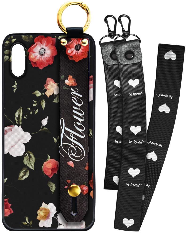 Чехол SHLab для Xiaomi Redmi 9A Flower Black + два ремешка с карабином (25831)