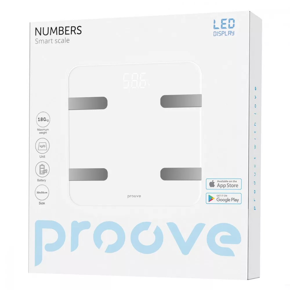 Весы напольные смарт Proove Numbers bluetooth до 180 кг стеклянные (SLBP00010002) - фото 2