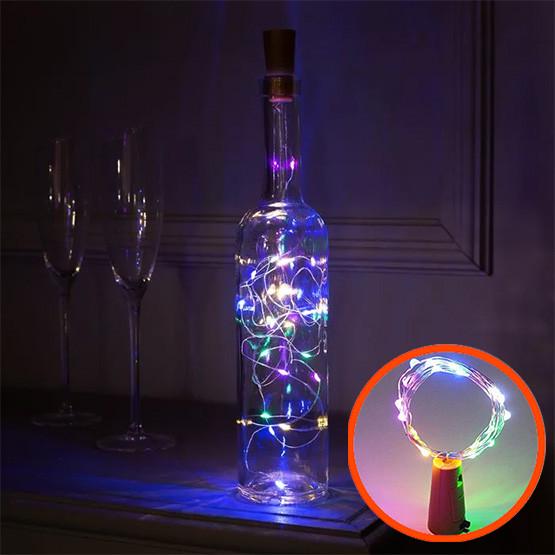 Гирлянда нить на батарейках Роса с пробкой 20LED разноцветный свет