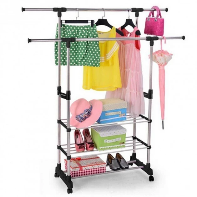 Вешалка стойка для одежды/обуви напольная металлическая на колесах