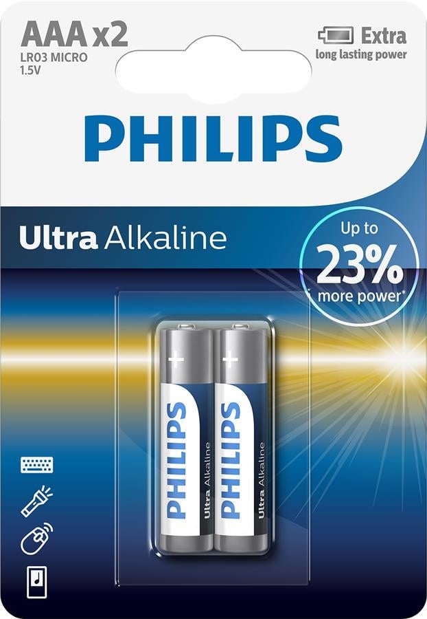 Батарейки Philips Ultra Alkaline AAA 2 шт. (LR03E2B/10)