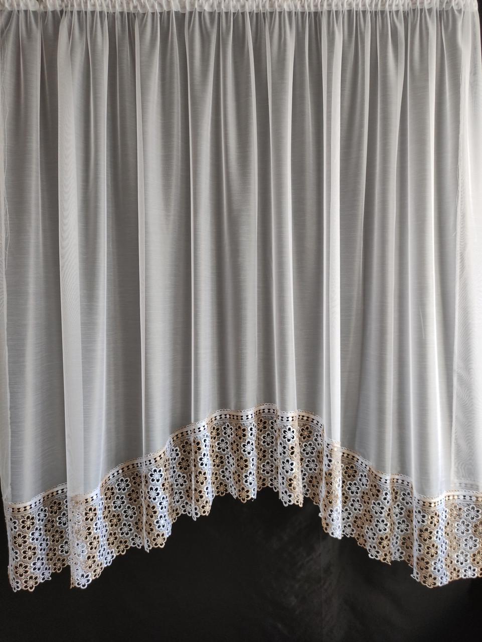 Фіранка аркою Бамбук з мереживом 300х180 см Молочний з бежевим (а30ком-бам) - фото 1 Фіранка аркою Бамбук з мереживом 300х180 см Молочний з бежевим (а30ком-бам) - фото 1