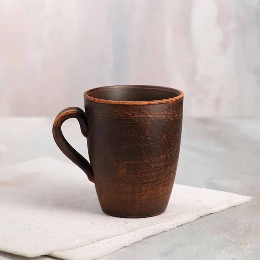 Чашка гладкая №1 из красной глины ручная работа 300 мл (1373)