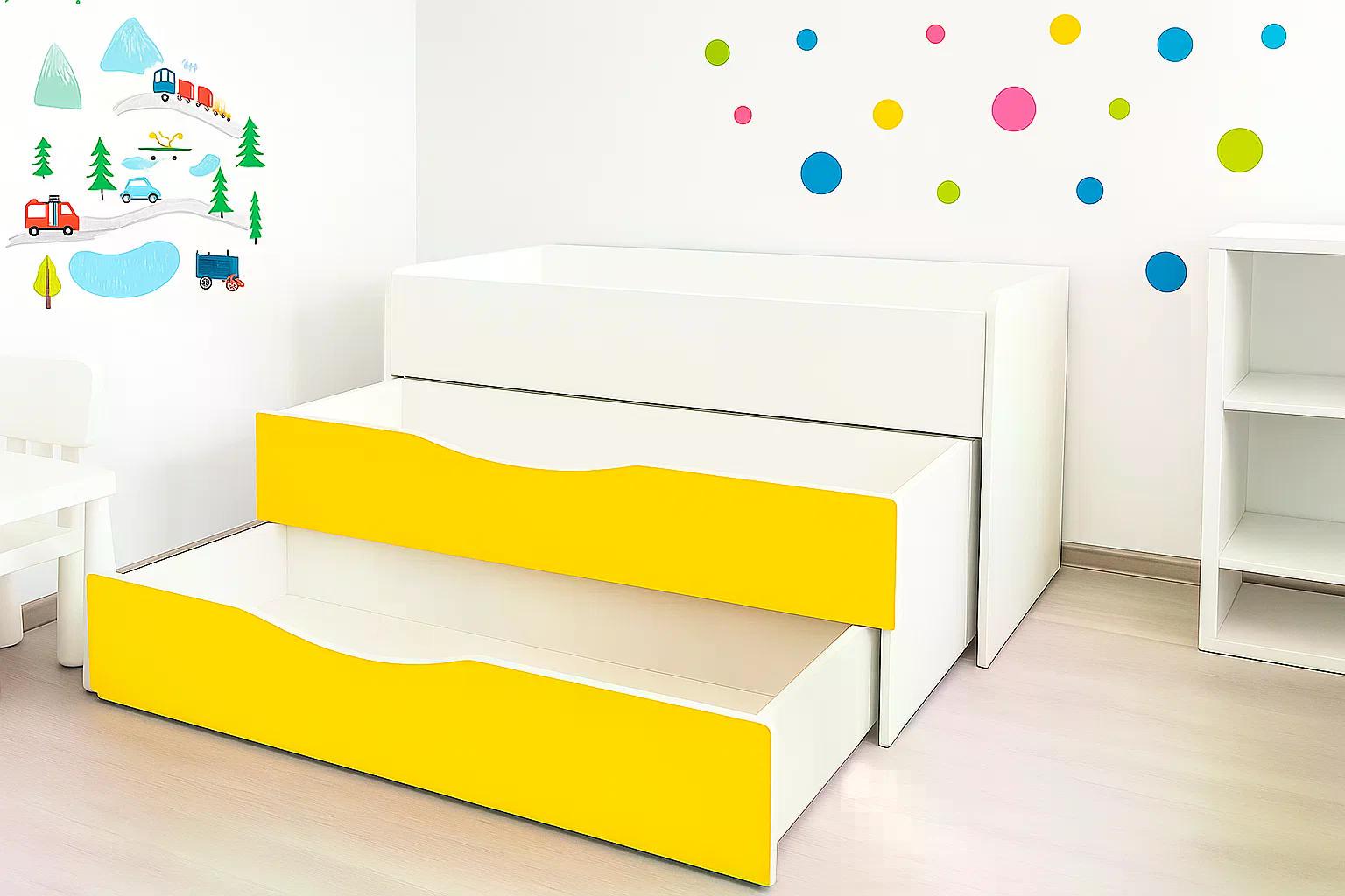 Кровать 3-ярусная DS-21 для дошкольных учебных заведений Белый с желтым