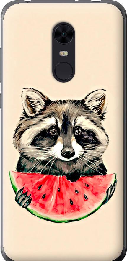 Чехол на Xiaomi Redmi 5 Plus Енотик с арбузом (4605u-1347-42517)
