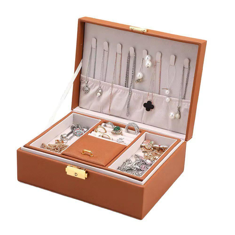 Скринька дворівнева для зберігання прикрас з еко-шкіри на замку 23х17,5х8,5 см Коричневий (ST0402) - фото 1 Скринька дворівнева для зберігання прикрас з еко-шкіри на замку 23х17,5х8,5 см Коричневий (ST0402) - фото 1