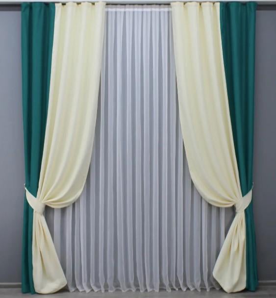 Комплект штор блекаут Bagema Rvs 1,5х2,75 м 2 шт. Изумрудный/Кремовый (014дк/1297-1293ш)