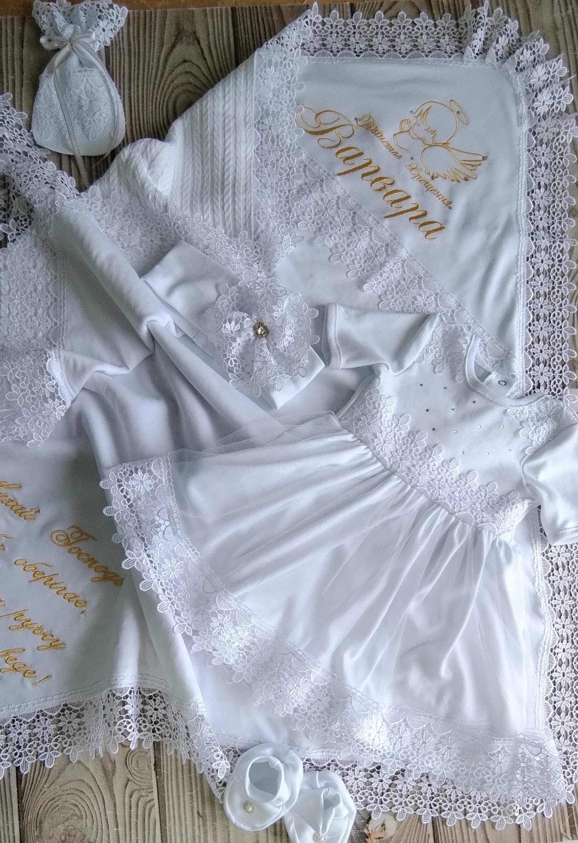 Комплект для хрещення дівчинки одяг та крижма 90х90 см - фото 3 Комплект для хрещення дівчинки одяг та крижма 90х90 см - фото 3