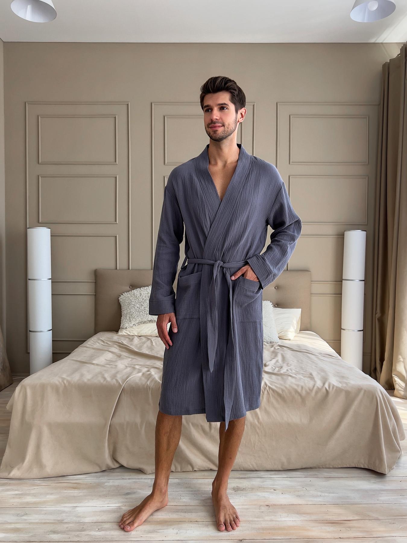 Халат летний мужской COSY Estet из муслина S Темно-серый (M50)