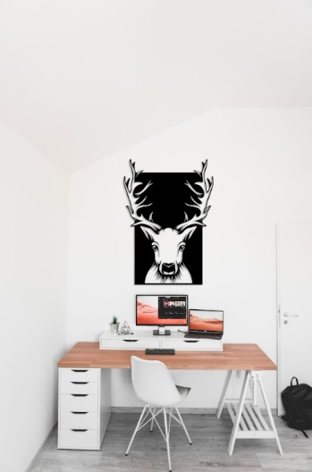 Панно настенный декор в стиле минимализм деревянное Decart Олень в форме на кухню гостиную и спальню 50х36 см