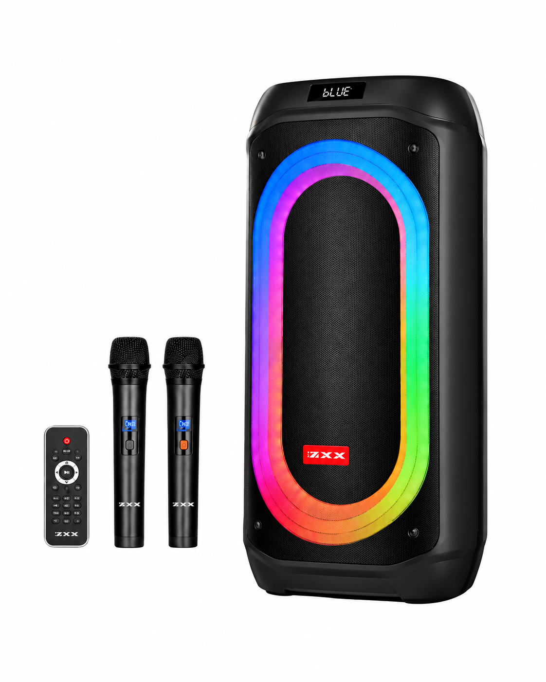 Портативная колонка ZXX-9098 Bluetooth с двумя беспроводными микрофонами TWS и LED Черный (ML-06725)