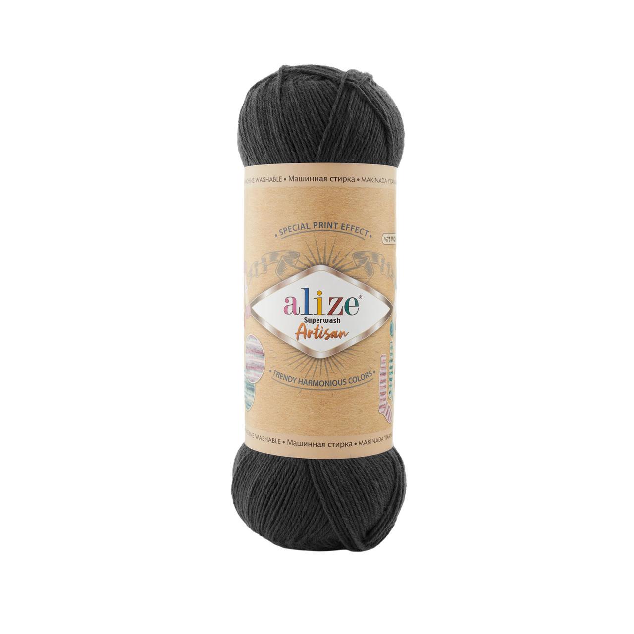 Пряжа шкарпеткова Alize Superwash Artisan колір 60 Чорний (1724456646) - фото 1