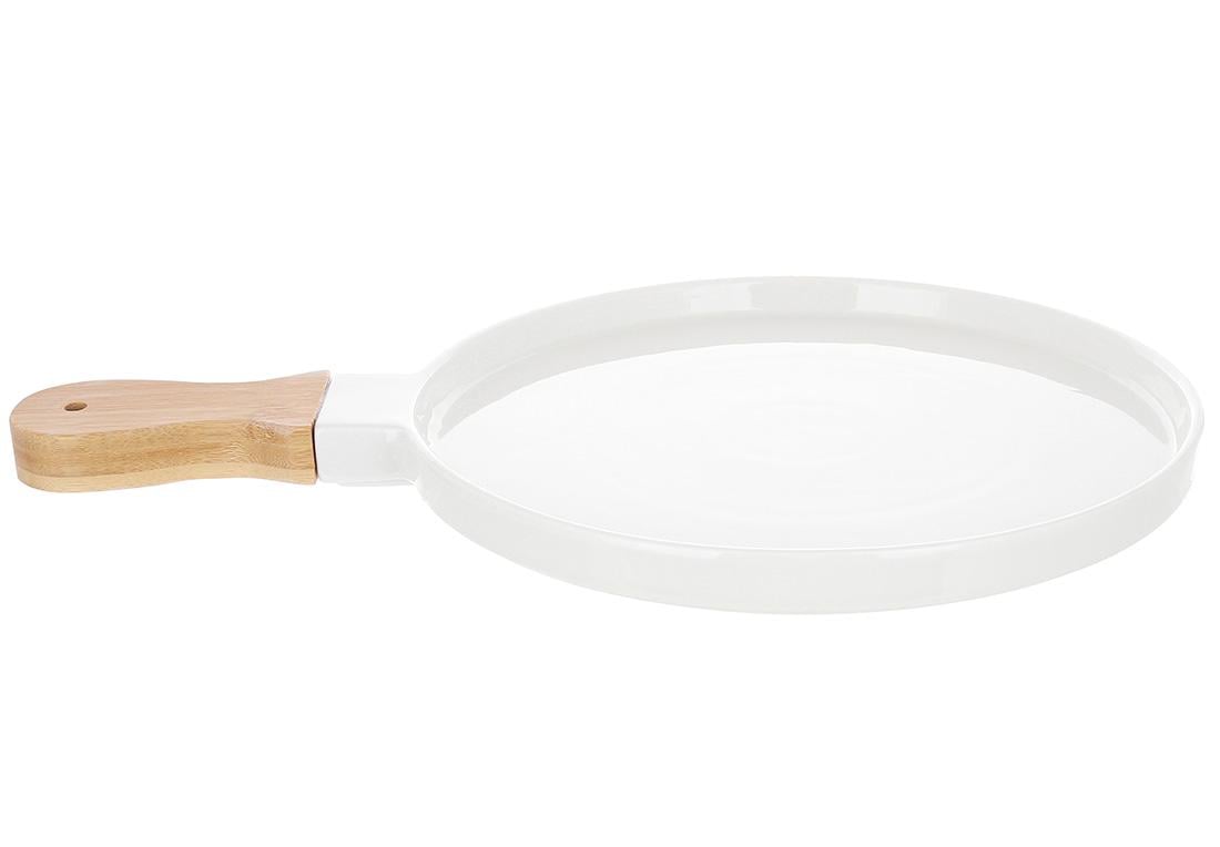 Блюдо фарфоровое сервировочное с бамбуковой ручкой 29x26x2,5 см (990-104) - фото 1