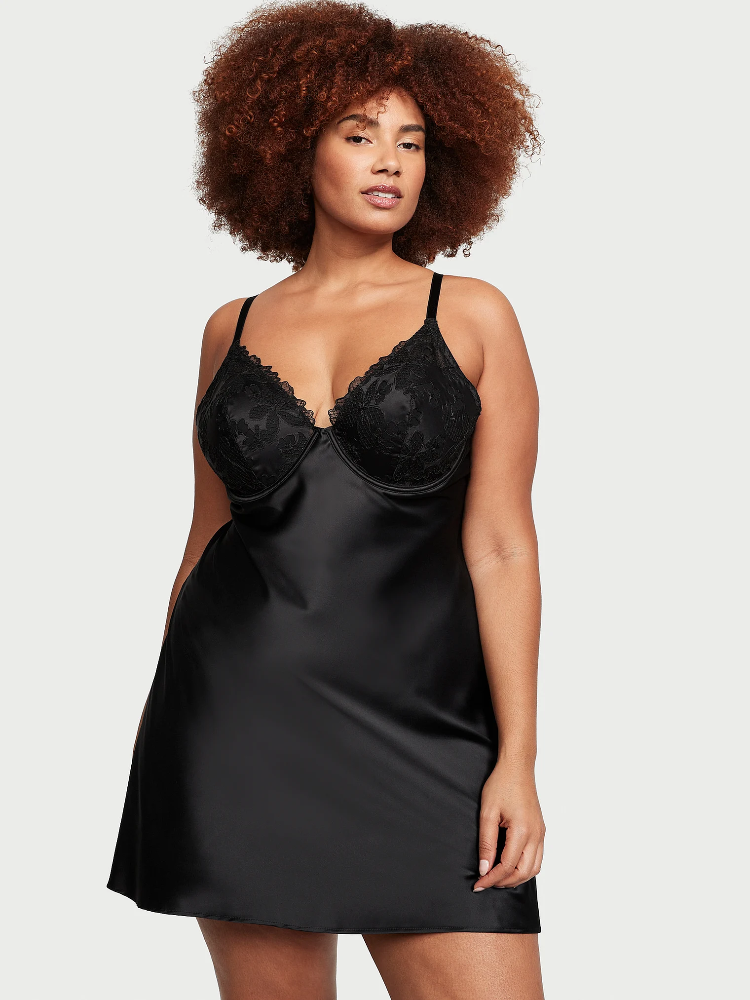 Сукня для сну жіноча Victoria's Secret Floral Embroidery Satin Underwire Slip сатин XS Чорний (17614666)