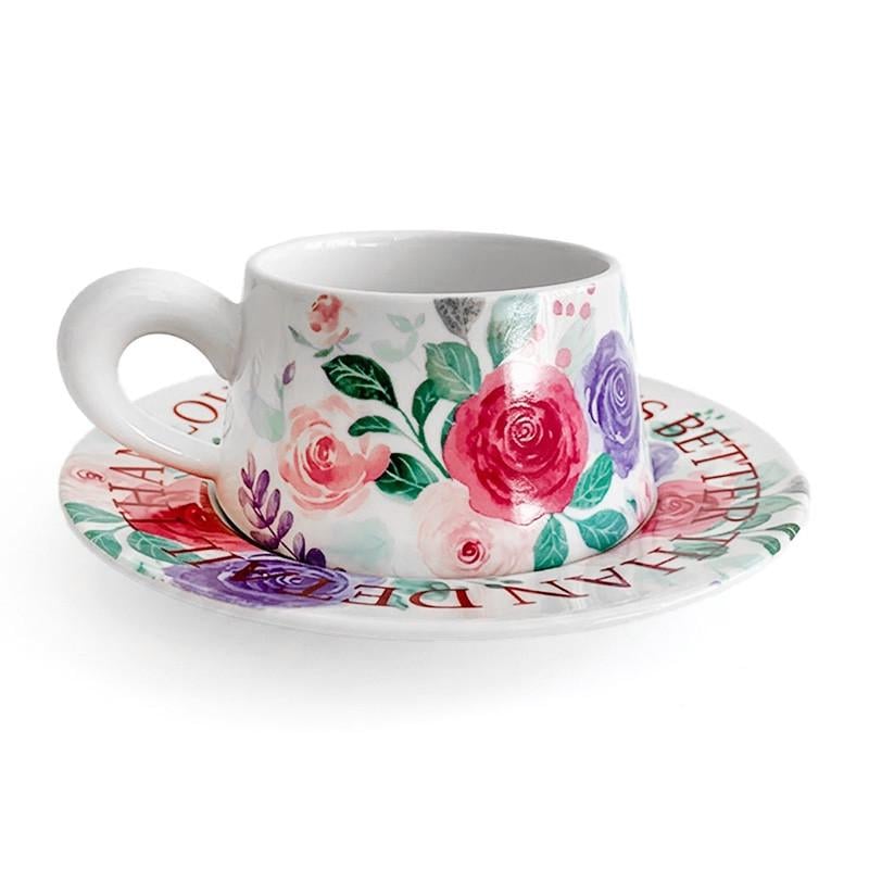 Набор кофейный сувенирный керамический Lesko Spring Flowers чашка/блюдце/подарочная коробка (3007224020)