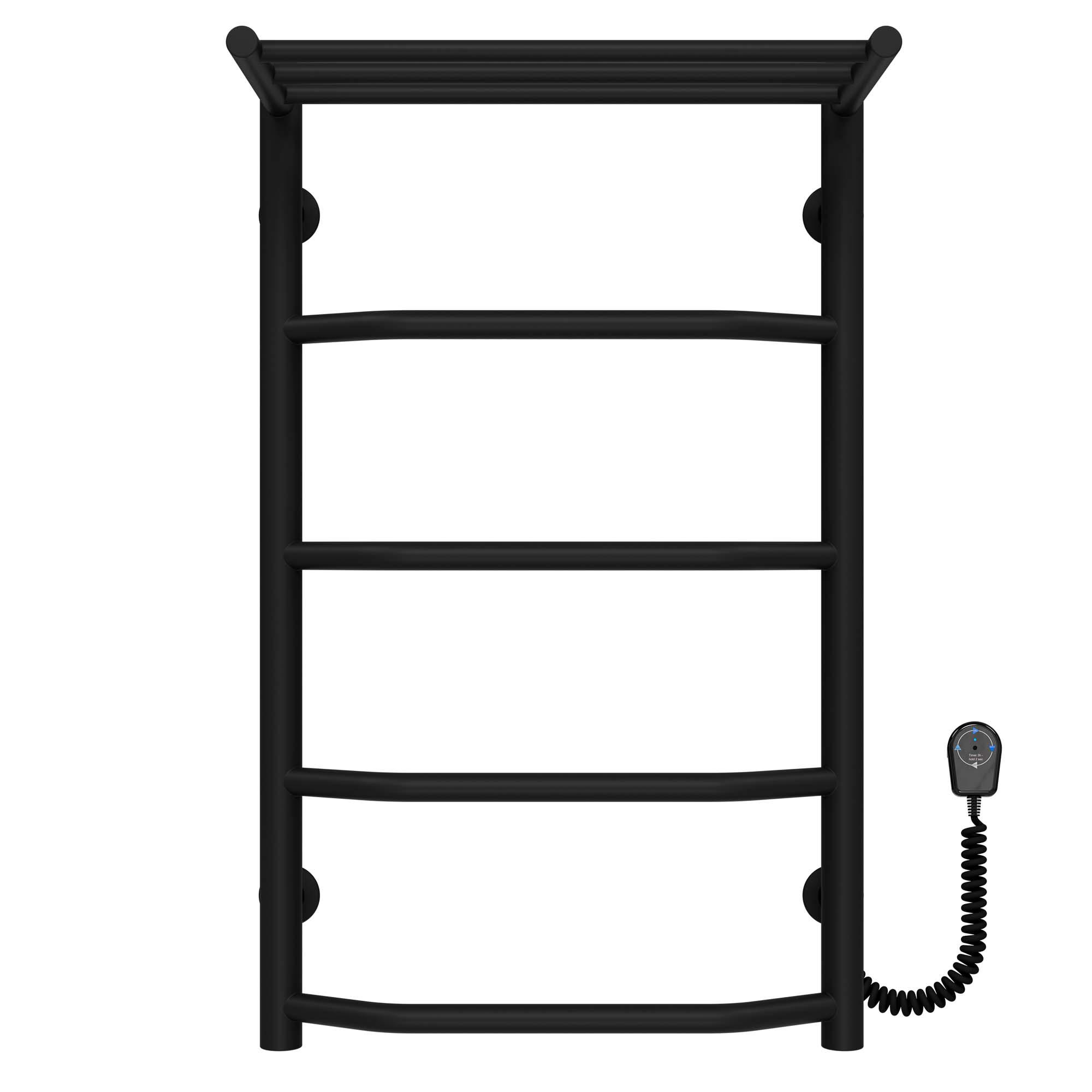 Полотенцесушитель электрический с полкой Deffi Трапеция П5 EF16 правое подключение нержавеющая сталь 400х700 мм Черный (C.TP.70.40.5.E.B.R.5)