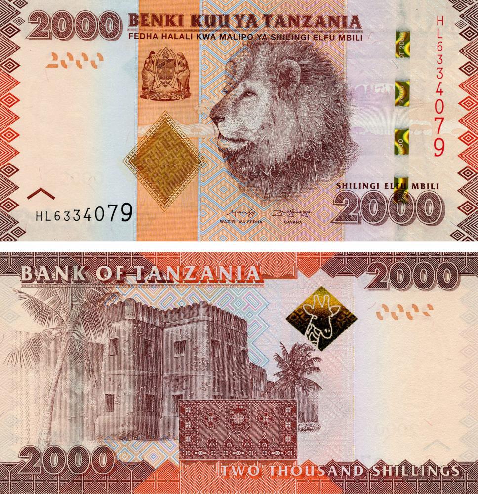 Коллекционная банкнота Танзания 2000 шиллингов 2020 UNC Лев P42c (Б16468)