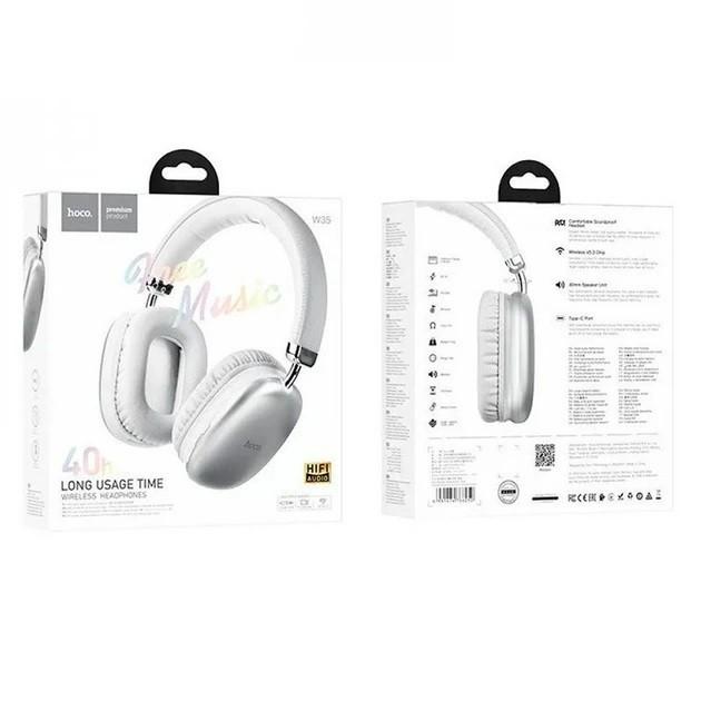 Наушники Hoco W35 BT5.3 40h AUX Micro-SD Bluetooth c микрофоном Silver - фото 9