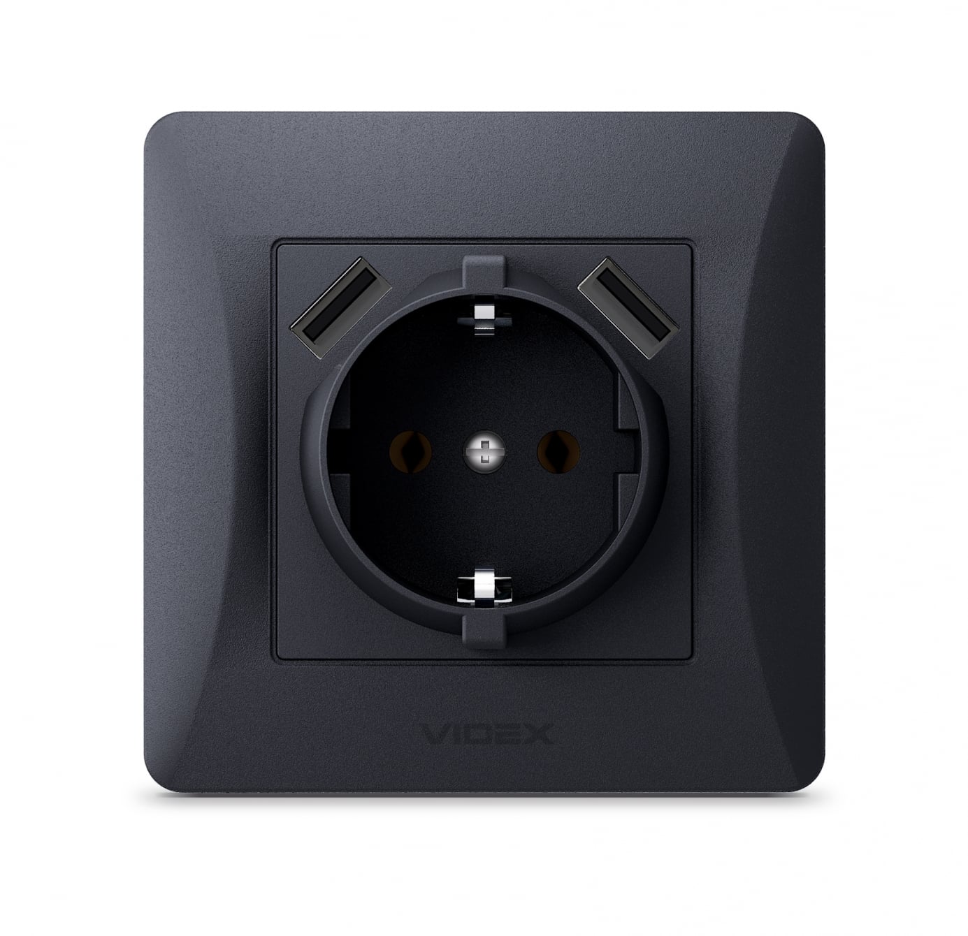 Розетка Videx Binera одинарная с заземлением и USB Черный графит (VF-BNSK1GU2-BG)