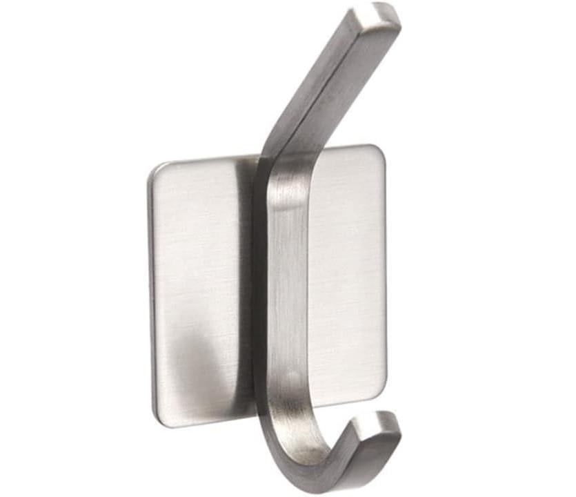 Гачок подвійний настінний самоклеючий у ванну для рушників мочалок халатів пальто куртки в кухню душ та в передпокій без свердління нержавіюча сталь