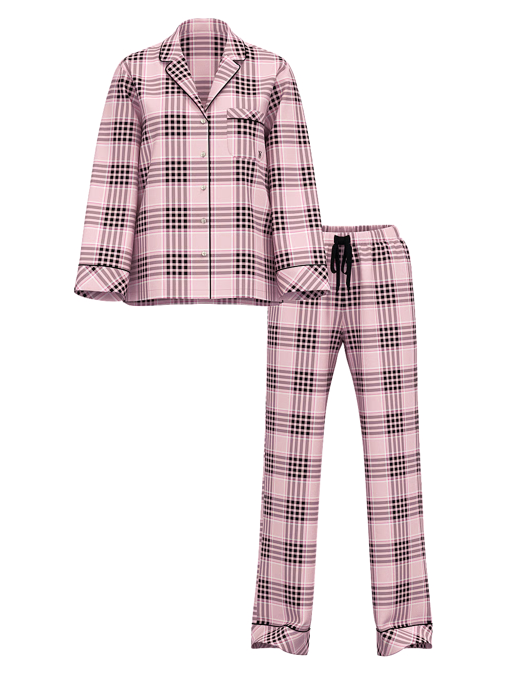 Піжама жіноча Victoria's Secret Flannel Long Pajama Set фланелева у клітинку L Рожевий (21972039) - фото 3