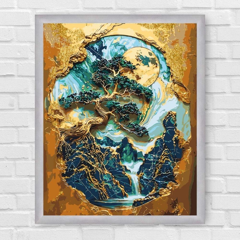 ᐉ Картина по номерам ORIGAMI Необычное дерево с красками металлик