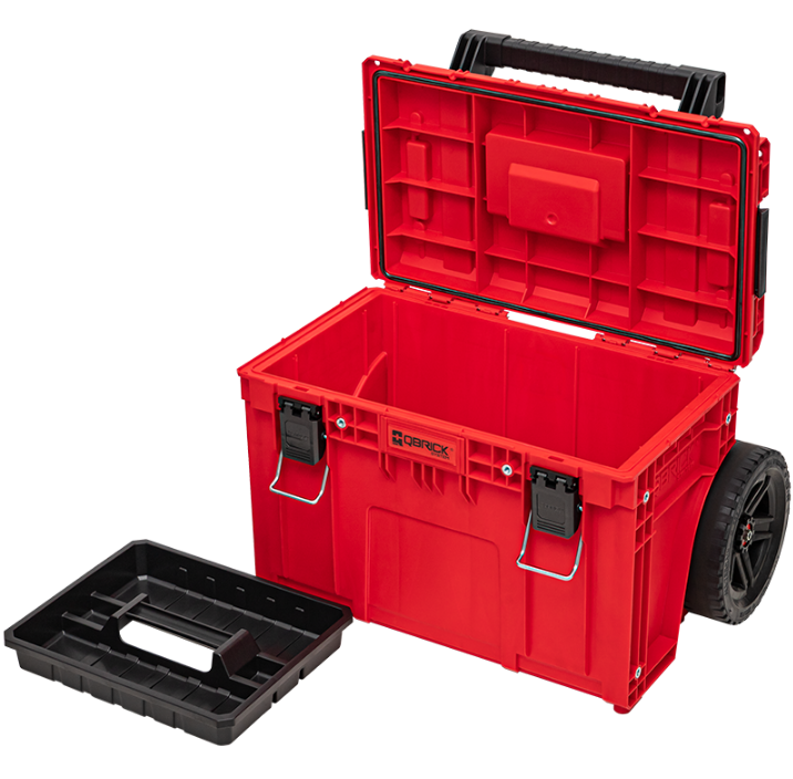 Ящик для инструмента Qbrick System PRIME Cart Red HD Custom модульный с телескопической ручкой и колесами 590x425x660 мм