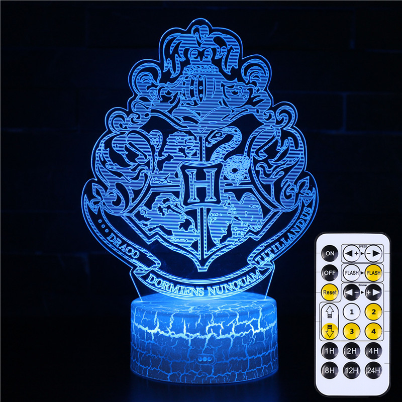 Нічник 3D LED Harry Potter герб Гоґвортс 16 кольорів USB/батарейки Білий (07-10)