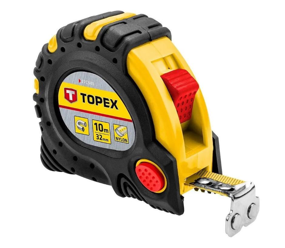 Рулетка Topex 10 м x 32 мм сталева стрічка магніт (27C340)
