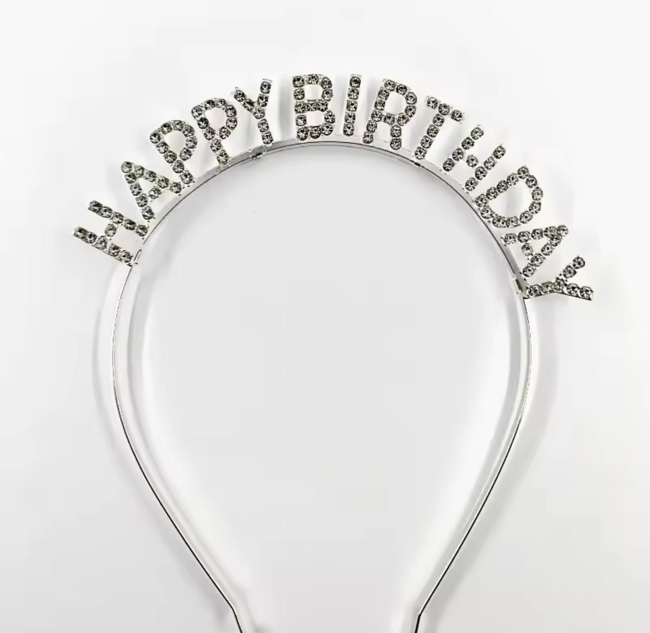 Обруч Happy Birthday со стразами Серебряный (29011644)
