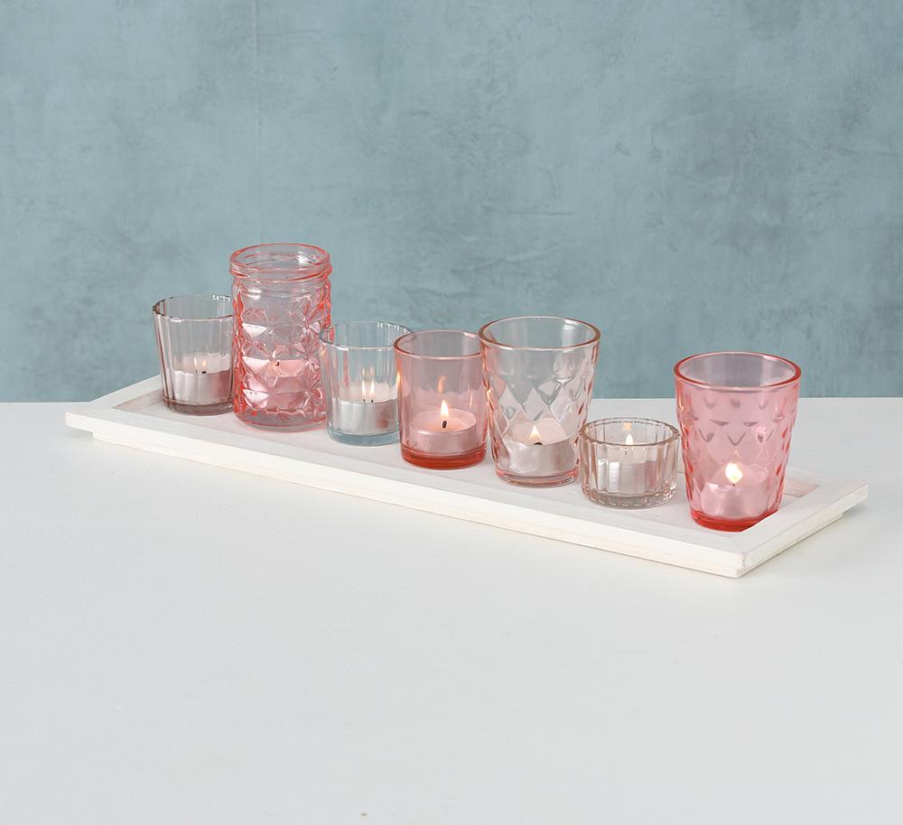 Набір свічників на підставці 7 шт рожеве скло h11см Гранд Презент 1020140 - фото 3