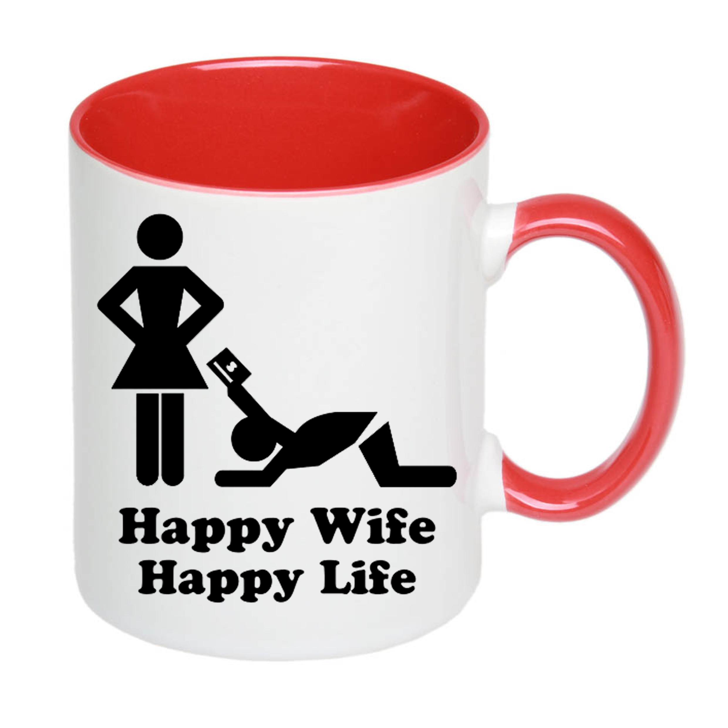 Чашка с печатью Happy wife happy life 330 мл Красный (22722) - фото 2