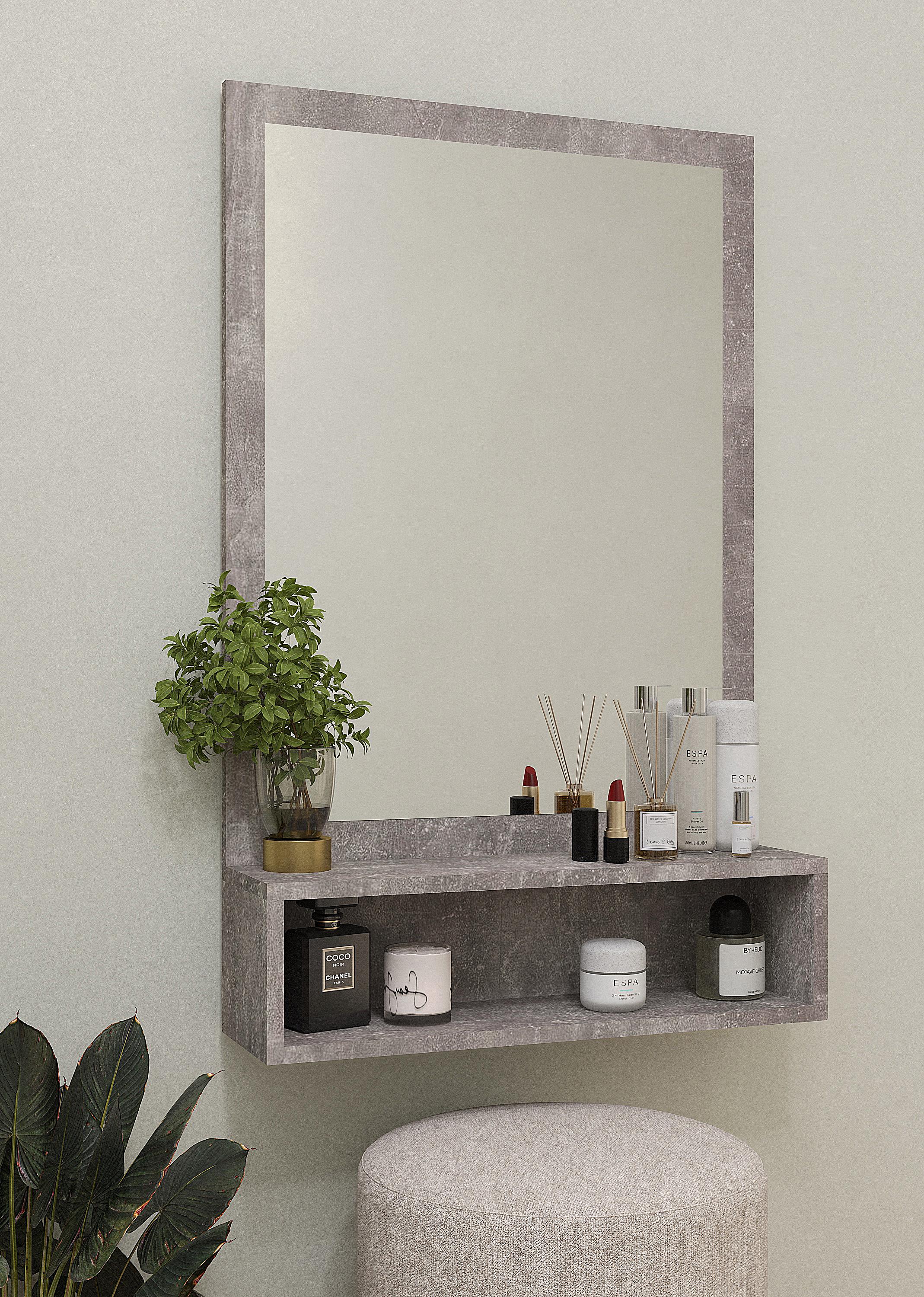 Зеркало с полочкой Nt-1 600x950x166 мм Бетон