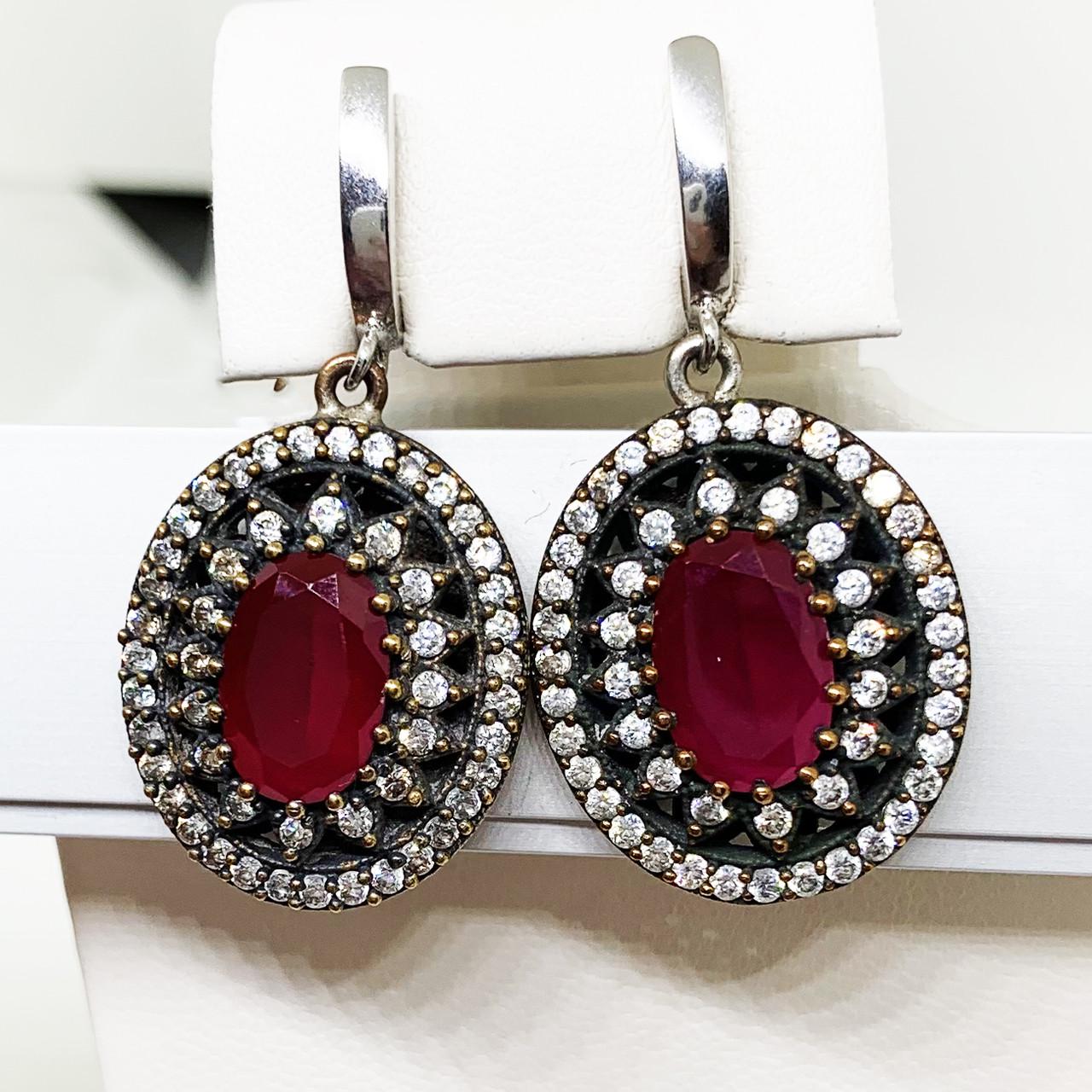 Серьги серебряные с рубином 16,97 г (1585165180)