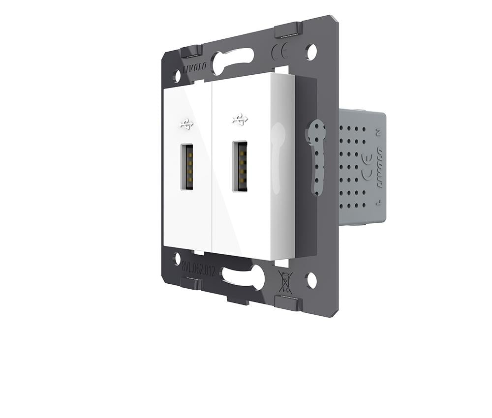 Розетка двойная LIVOLO USB с блоком питания настенная дизайнерская Белый (VL-FCUA/FCUA-2WP)