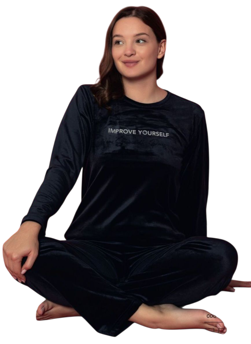 Пижама женская велюровая теплая М Синий (70100)