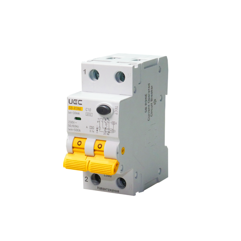 Дифференциальный выключатель UEC SB-R9NE 2P 10А 30мА 6кА тип C (RCBO60-2-010-C-030-A)